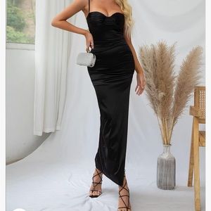black corset top slit dress